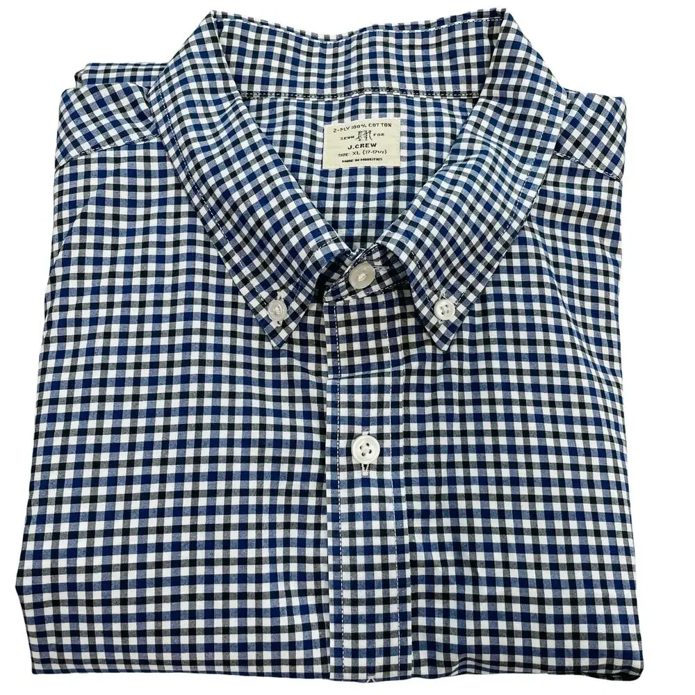 J.CREW Black Blue Check Shirt Long Sleeve Button Down Casual Men's XL 17-17 1/2